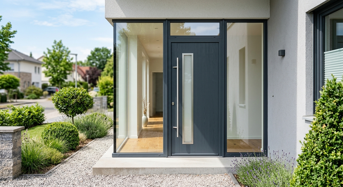 Porte d'entr&eacute;e en PVC blanche